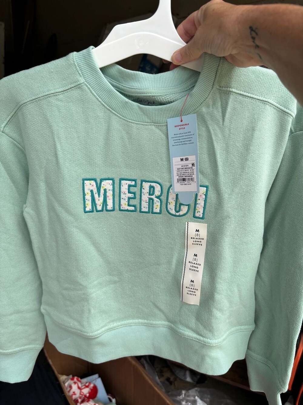 Cat & Jack Merci Graphic Sweatshirt Size M (8) Dusty Mint